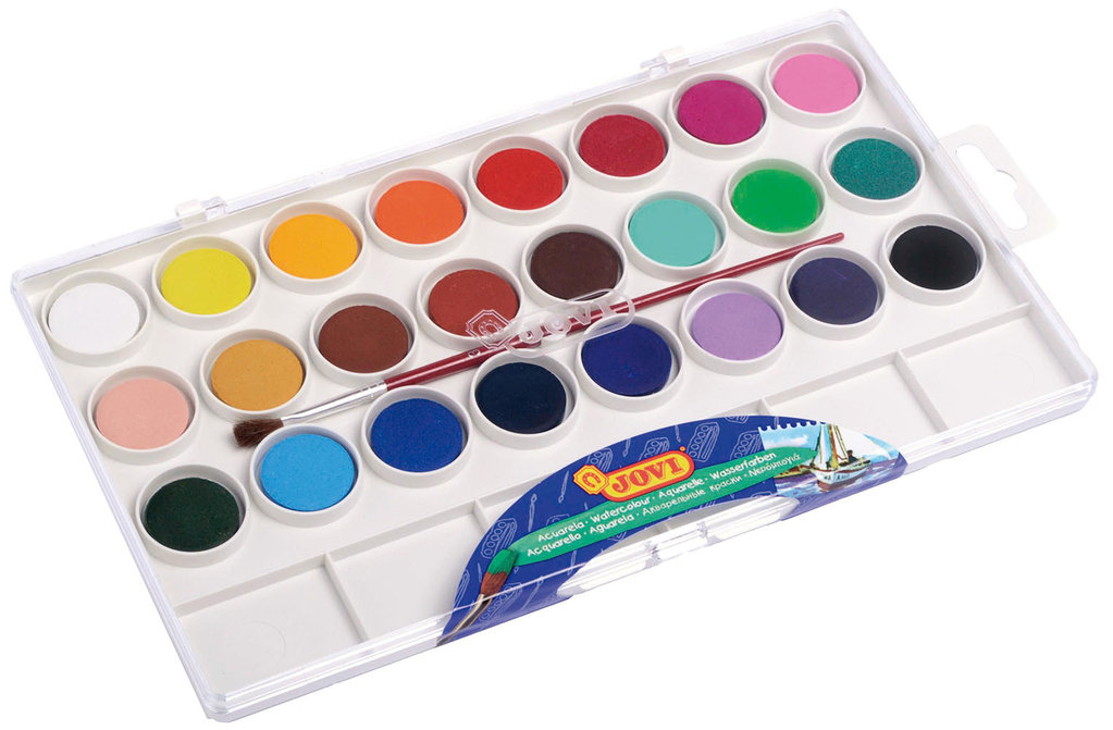Caixa plàstic 24 aquarel·les assortides de colors