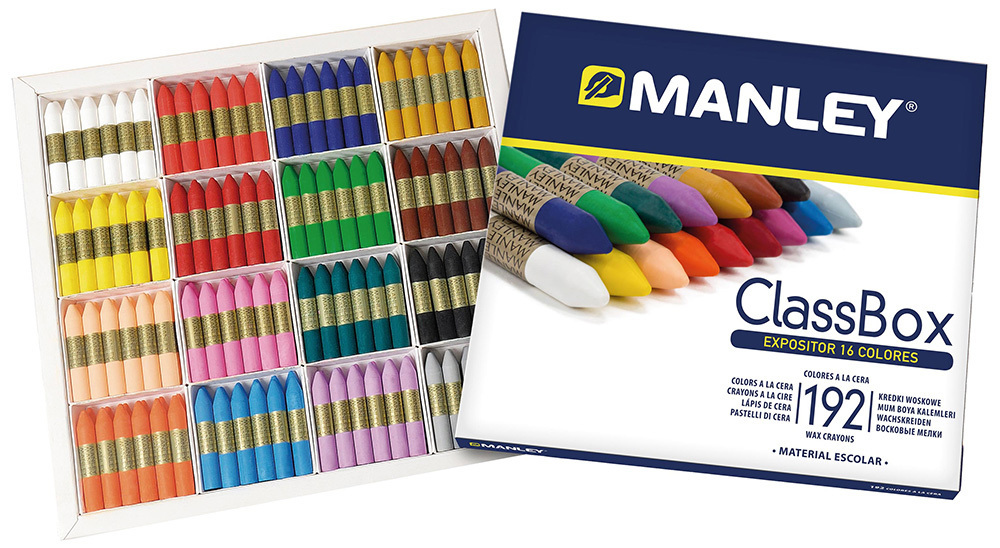Caja para clase 192 ceras MANLEY surtidas de colores