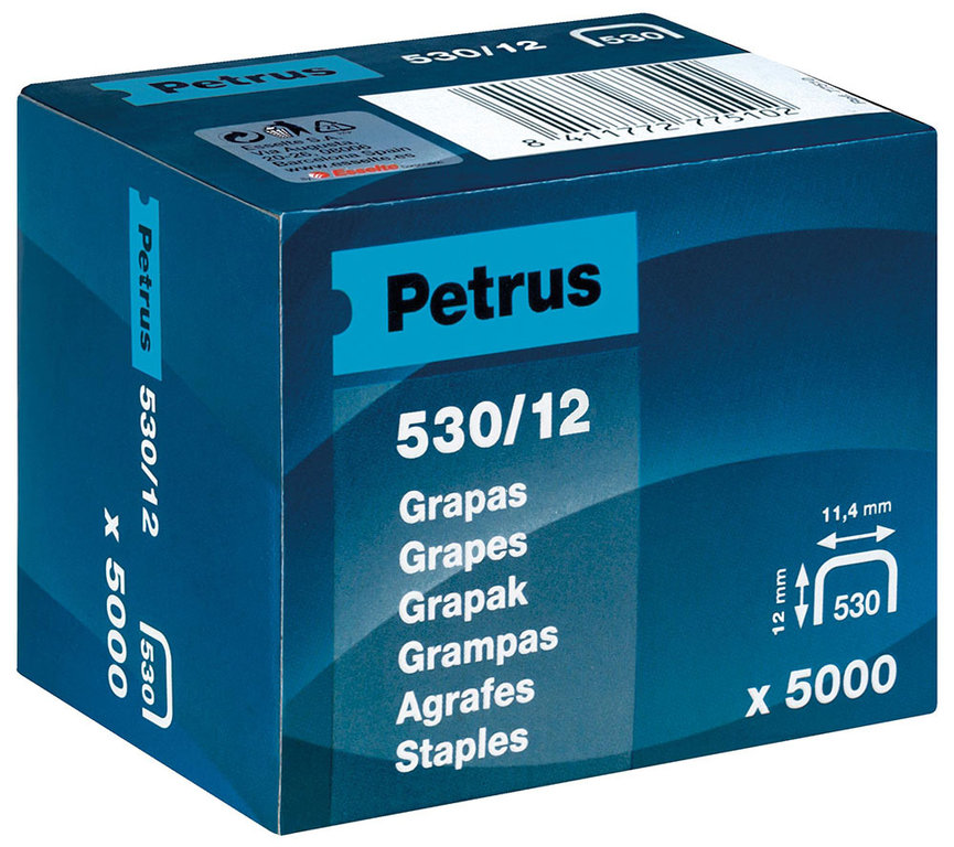 Caja 5.000 grapas PETRUS 530/12 mm clavadora/grapadora