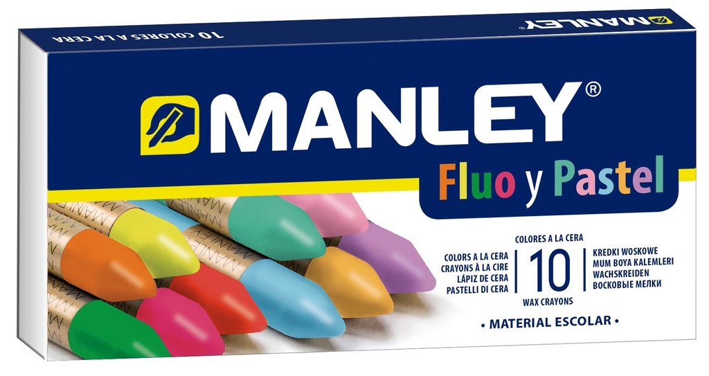 Estuche 10 ceras MANLEY fluo y pastel surtidas de colores